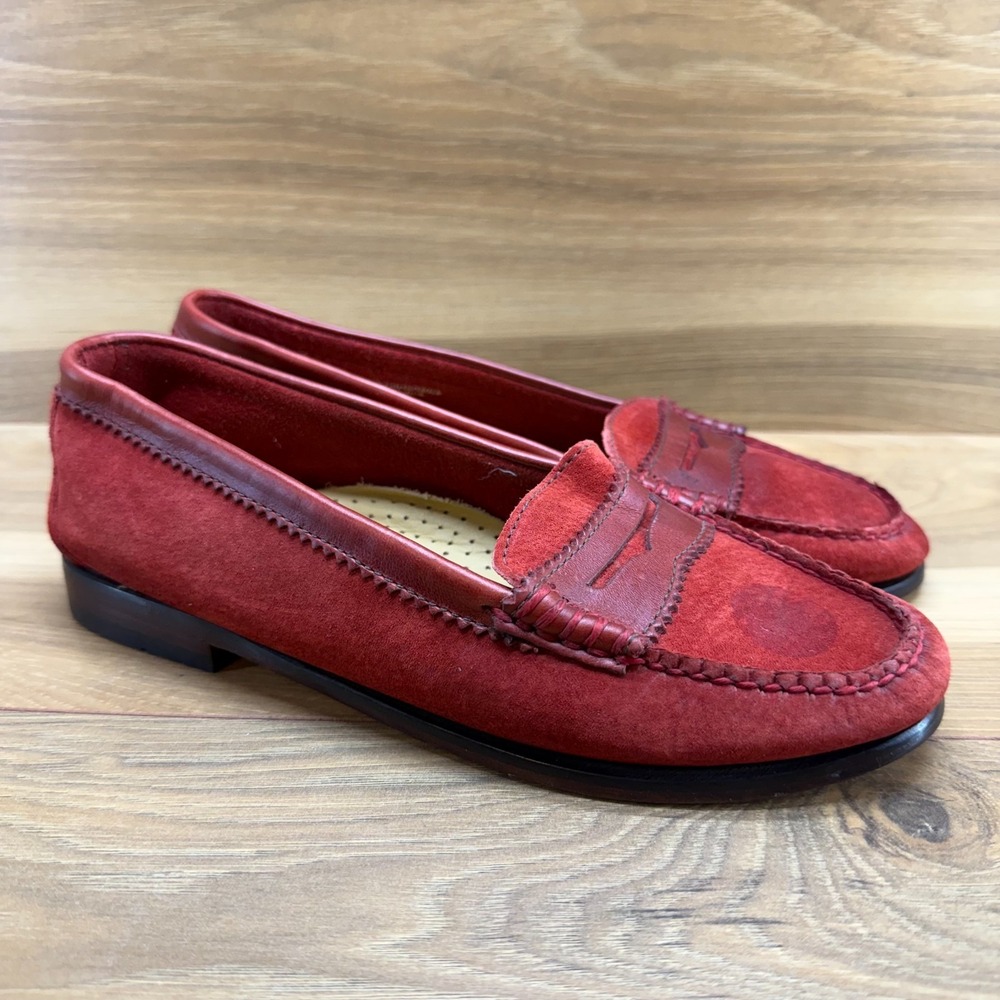 Weejuns‎ GH Bass Penny Loafers Womens 7 M Red Suede Leather Flats